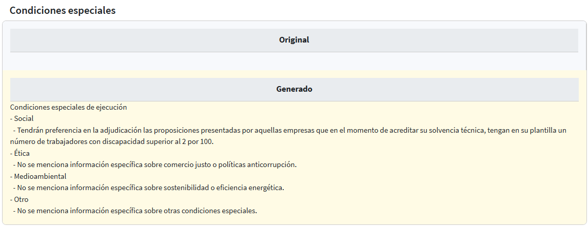 Condiciones especiales